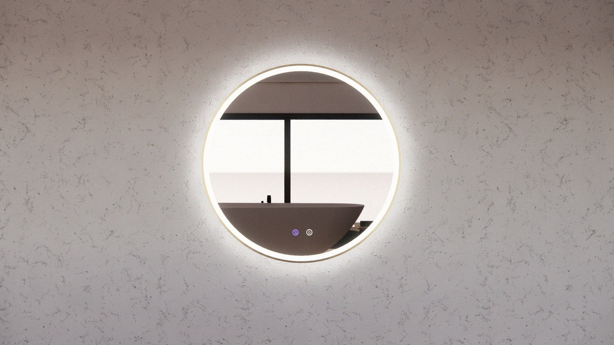 Riva R3 Framed Round LED Mirror With 3 Colour Lights Front Lit and Back Lit 600mm - Gold Framed