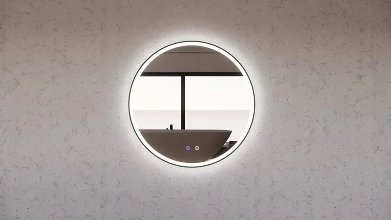 ABS Riva - Riva R3 Framed Round LED Mirror With 3 Colour Lights Front Lit and Back Lit 800mm - Black Framed - Aqualux Bathrooms