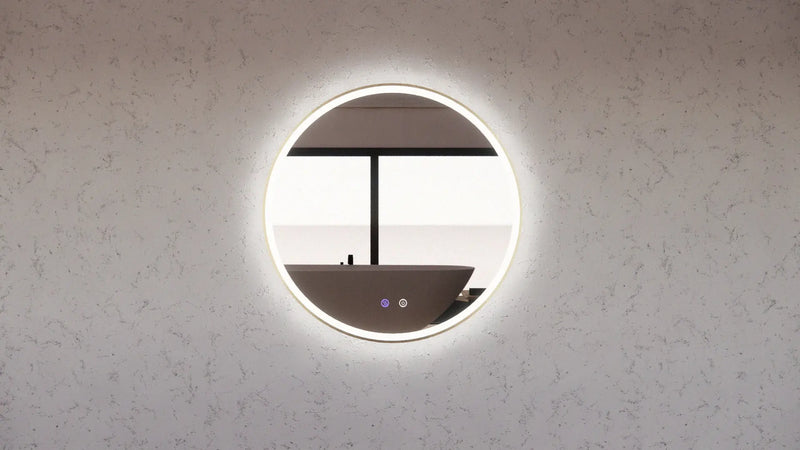 ABS Riva - Riva R3 Framed Round LED Mirror With 3 Colour Lights Front Lit and Back Lit 800mm - Gold Framed - Aqualux Bathrooms