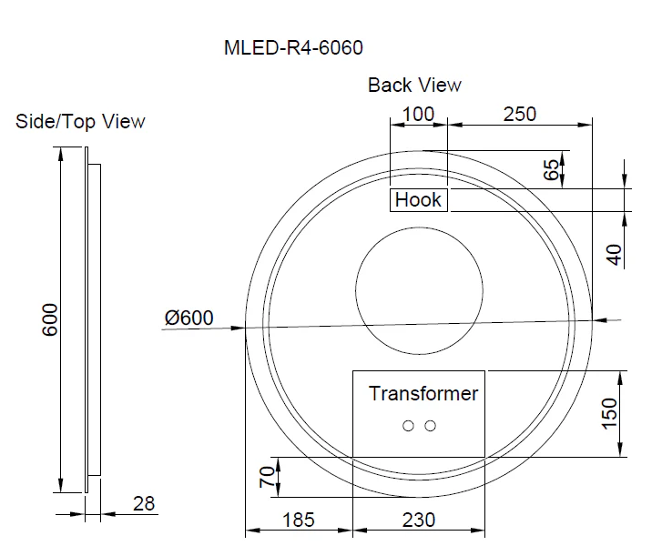 Riva R4 Frameless Round Led Mirror With 3 Colour Lights Backlit 600mm