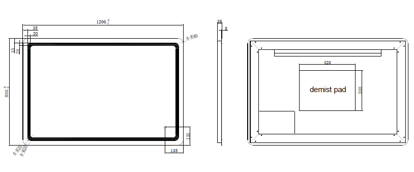 Riva S2 Frameless Rectangle Led Mirror With 3 Colour Lights Frontlit 1200mm