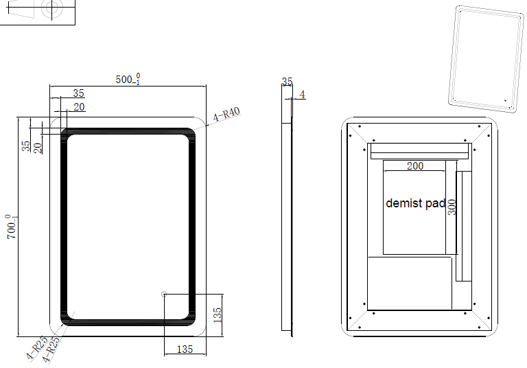 Riva S2 Frameless Rectangle Led Mirror With 3 Colour Lights Frontlit 500mm