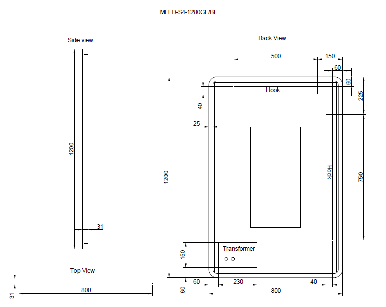 Riva S4 Framed Rectangle LED Mirror With 3 Colour Lights 1200mm- Black Framed