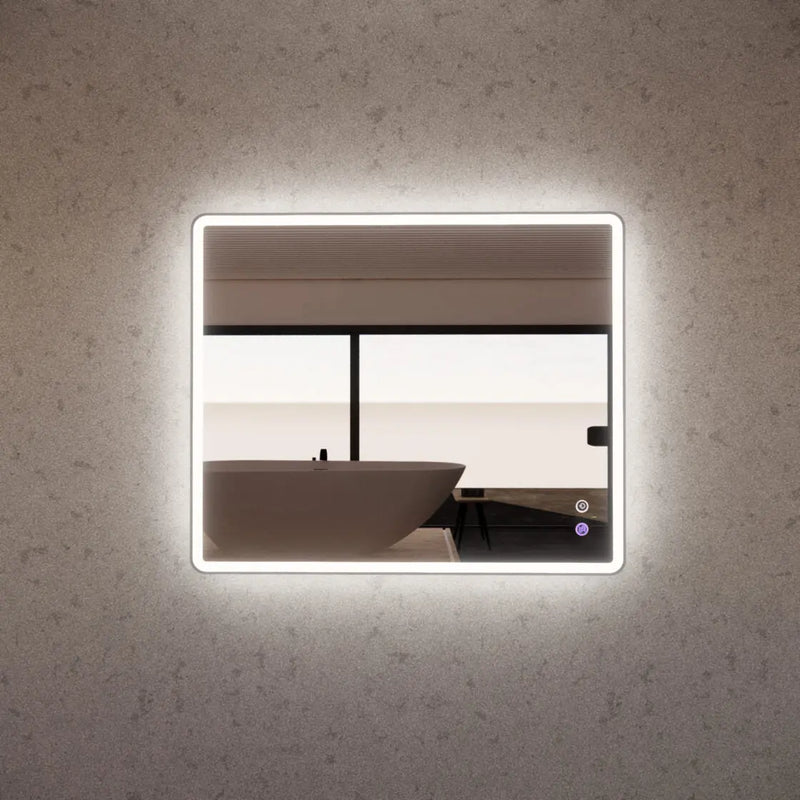 ABS Riva - Riva S4 Framed Rectangle LED Mirror With 3 Colour Lights 900mm- Brushed Nickel - Aqualux Bathrooms