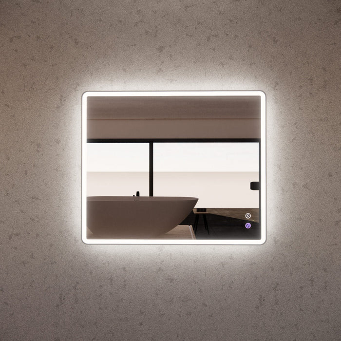 Riva S4 Framed Rectangle LED Mirror With 3 Colour Lights 900mm- Brushed Nickel