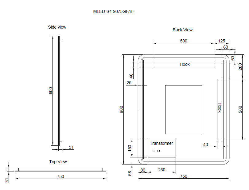 Riva S4 Framed Rectangle LED Mirror With 3 Colour Lights 900mm- Brushed Nickel