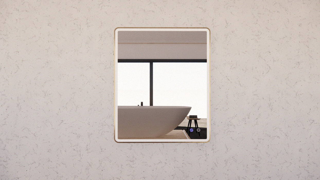 Riva S4 Framed Rectangle LED Mirror With 3 Colour Lights 900mm- Gold Framed