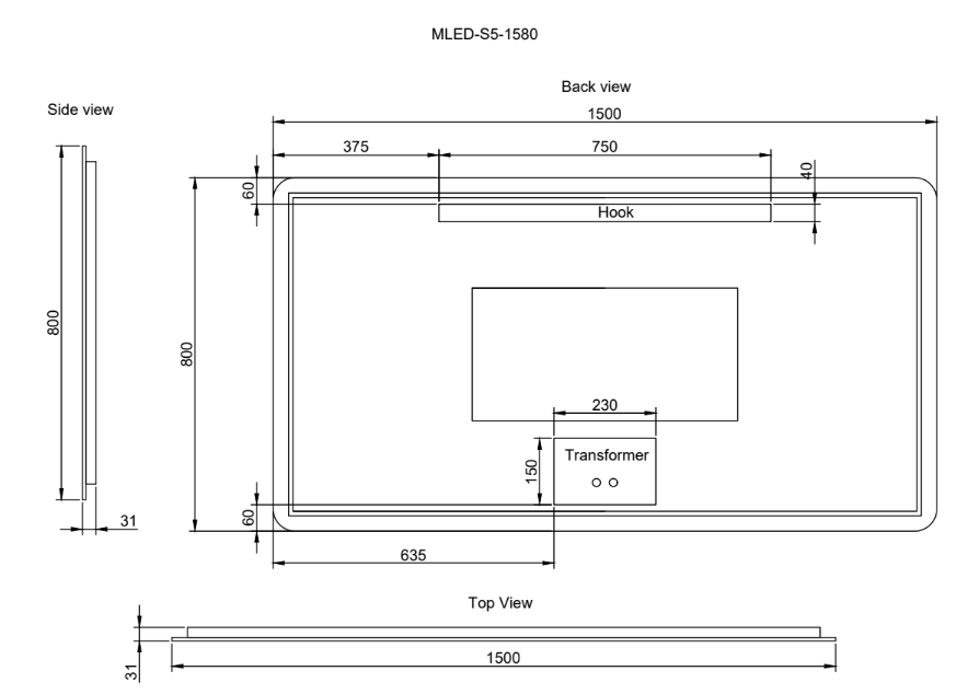 Riva S5 Frameless Rectangle LED Mirror With 3 Colour Lights Backlit 1500mm