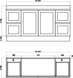 Riva Miami Freestanding Double Bowl Vanity 1500mm - Matt white