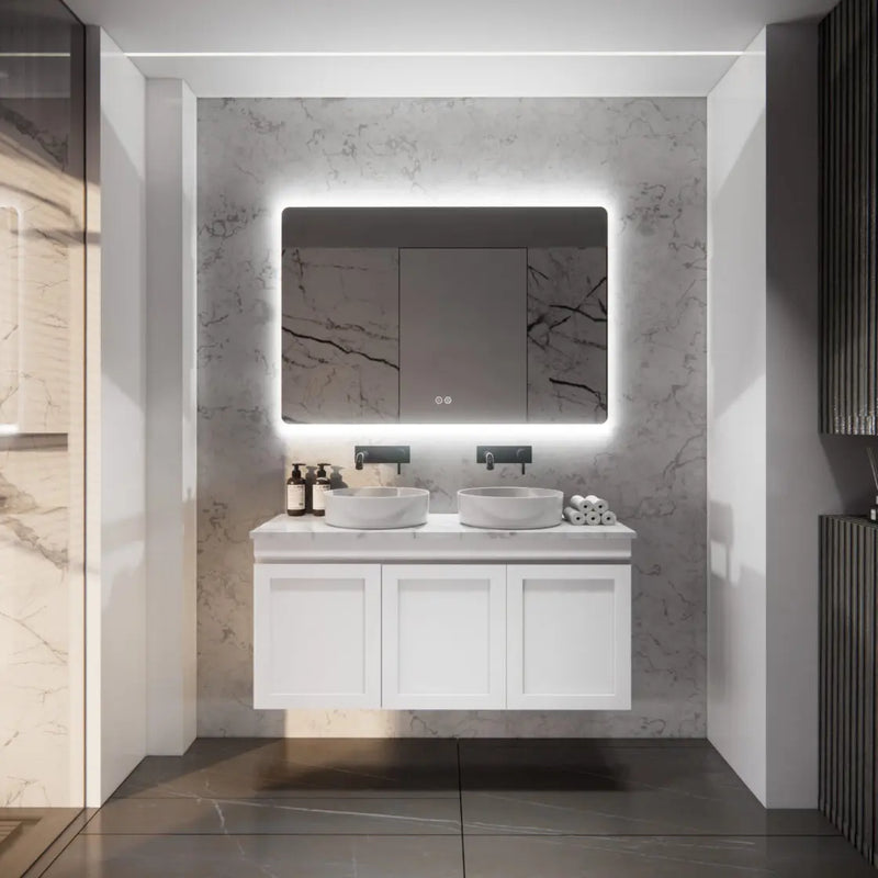 ABS Riva - Riva Miami Wall Hung Double Bowl Vanity 1200mm - Matt white - Aqualux Bathrooms