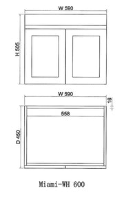 ABS Riva - Riva Miami Wall Hung Vanity 600mm - Matt white - Aqualux Bathrooms