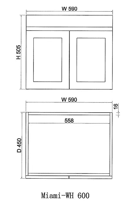 ABS Riva - Riva Miami Wall Hung Vanity 600mm - Matt white - Aqualux Bathrooms