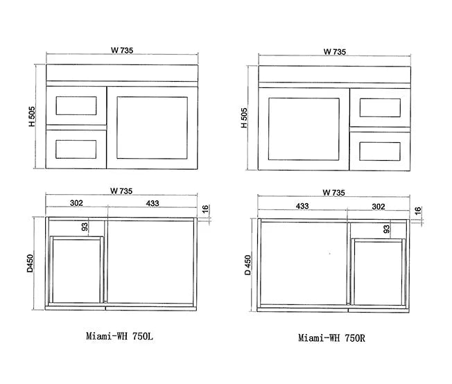 ABS Riva - Riva Miami Wall Hung Vanity 750mm - Matt white - Aqualux Bathrooms