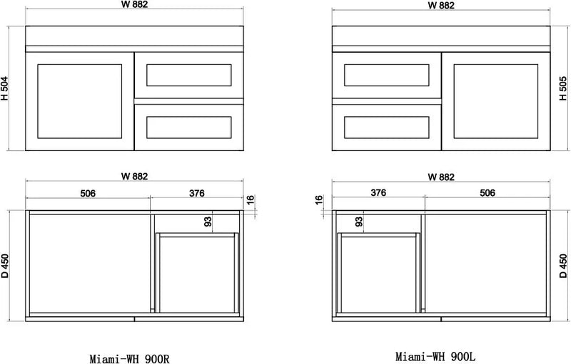 ABS Riva - Riva Miami Wall Hung Vanity 900mm - Matt white - Aqualux Bathrooms