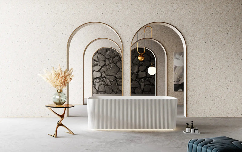 ABS Riva - Riva Milano V-Groove Soft Square Shape Freestanding Bathtub 1700mm - Gloss White - Aqualux Bathrooms