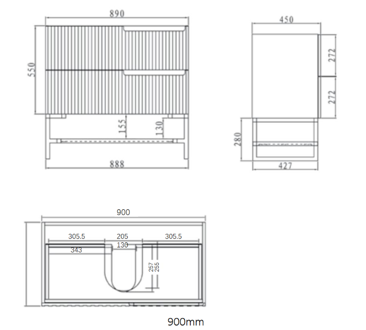 Otti Noosa Matte White 900mm Single Bowl Floor Standing Vanity