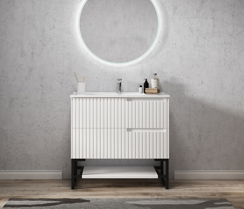 Otti Noosa Matte White 900mm Single Bowl Floor Standing Vanity
