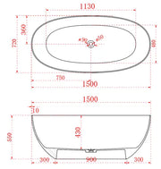 ABS Riva - Riva Noto Oval Shape Transparent Freestanding Bathtub 1500mm - Custom Colours - Aqualux Bathrooms