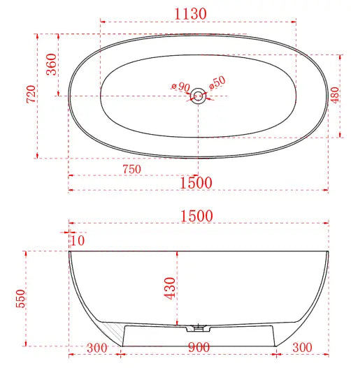 ABS Riva - Riva Noto Oval Shape Transparent Freestanding Bathtub 1500mm - Custom Colours - Aqualux Bathrooms