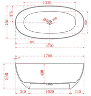 ABS Riva - Riva Noto Oval Shape Transparent Freestanding Bathtub 1700mm - Custom Colours - Aqualux Bathrooms