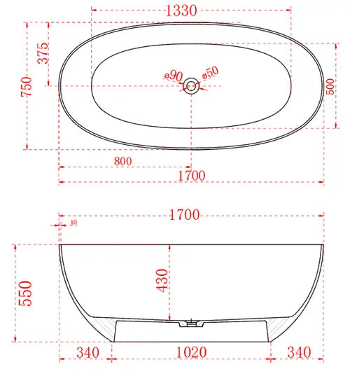 ABS Riva - Riva Noto Oval Shape Transparent Freestanding Bathtub 1700mm - Custom Colours - Aqualux Bathrooms