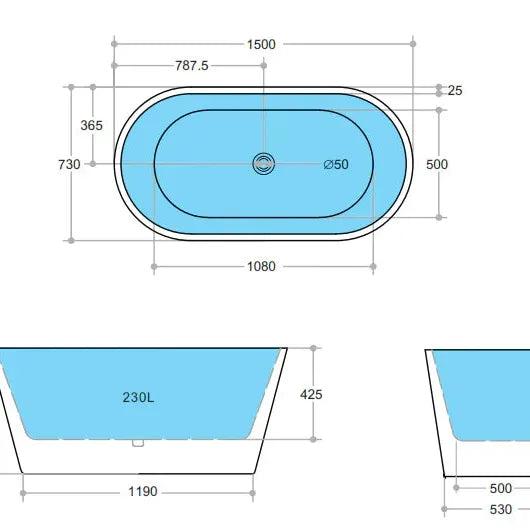 Ovia Black Free Standing - Non Overflow Bathtub