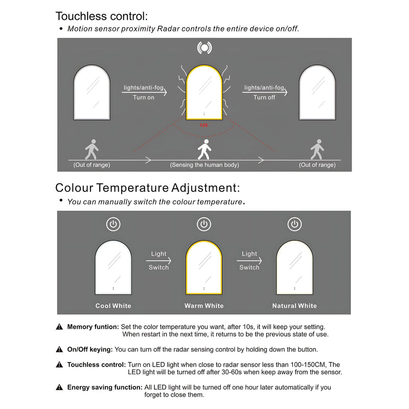 Otti Archie Framed Led Mirror 3 Colour Lights Matte Black 600X900mm