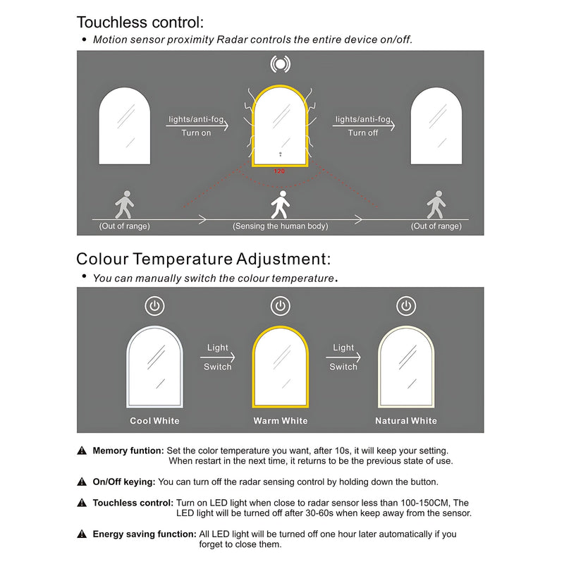 Otti Archie Frameless Led Mirror 3 Colour Lights 600X900mm