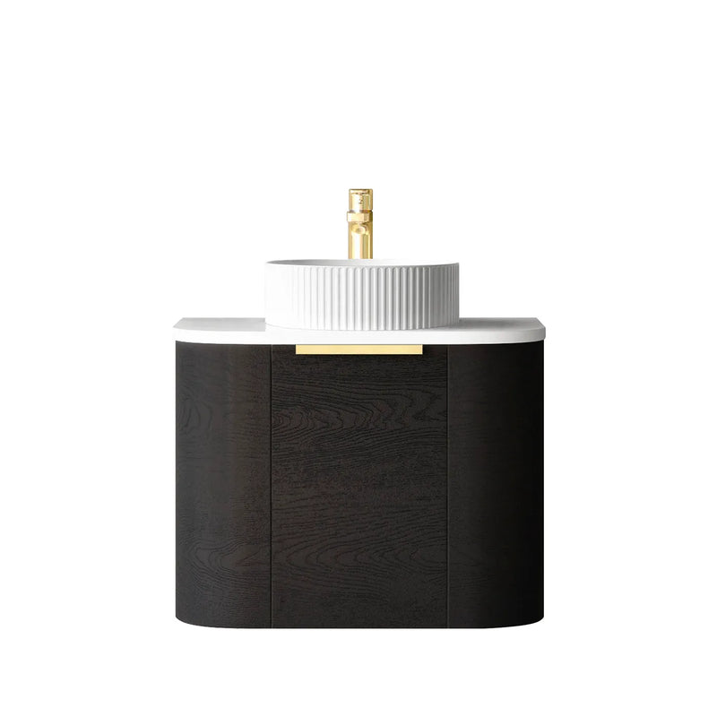 Otti Bondi Black Oak 600mm Single Bowl Curve Wall Hung Vanity