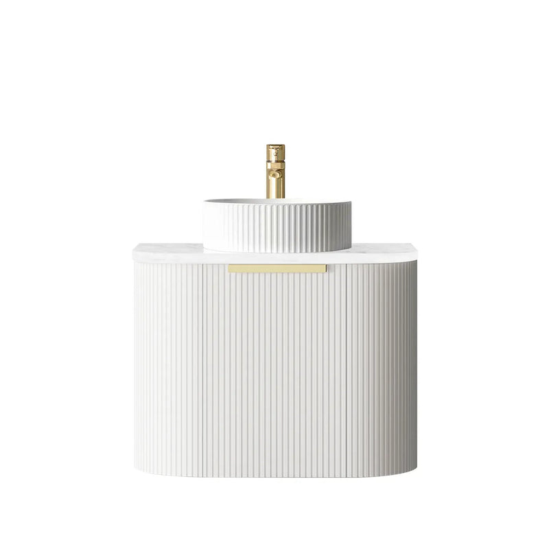 Otti Bondi Matte White Fluted 600mm Curve Single Bowl Wall Hung Vanity