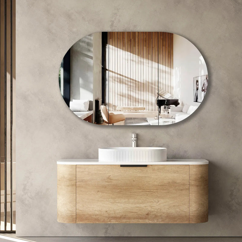 Otti Bondi Natural Oak 1200mm Curve Single Bowl Wall Hung Vanity