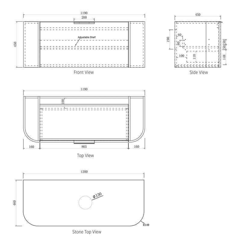 Otti Bondi Natural Oak 1200mm Curve Single Bowl Wall Hung Vanity