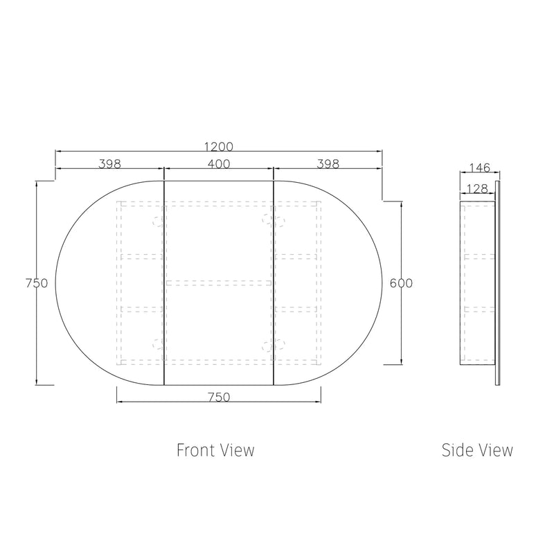 Otti Bondi Shaving Cabinet Black Oak 1200X750mm