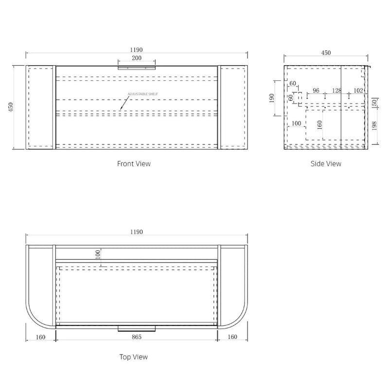 Otti Bondi Matte White Fluted 1200mm Curve Single Bowl Wall Hung Vanity