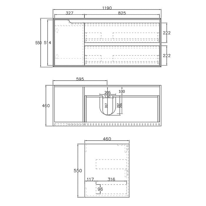 Otti Byron Black Oak 1200mm Single Bowl Wall Hung Vanity