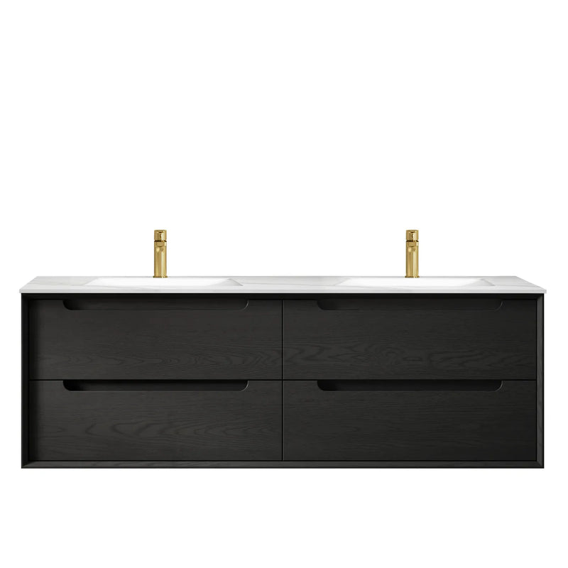 Otti Byron Black Oak 1500mm Double Bowl Wall Hung Vanity