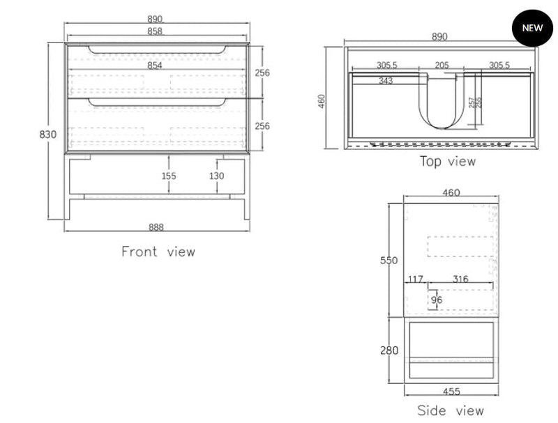 Otti Byron Black Oak 900mm Single Bowl Wall Hung Vanity