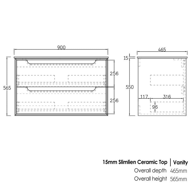 Otti Byron Black Oak 900mm Single Bowl Wall Hung Vanity