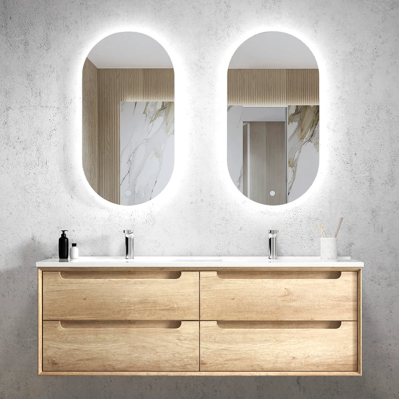 Otti Byron Natural Oak 1500mm Double Bowl Wall Hung Vanity