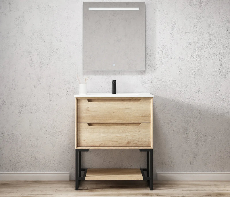 Otti Byron Natural Oak 750mm Single Bowl Floor Standing Vanity