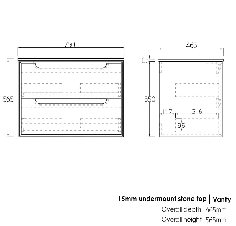 Otti Byron Natural Oak 750mm Single Bowl Wall Hung Vanity