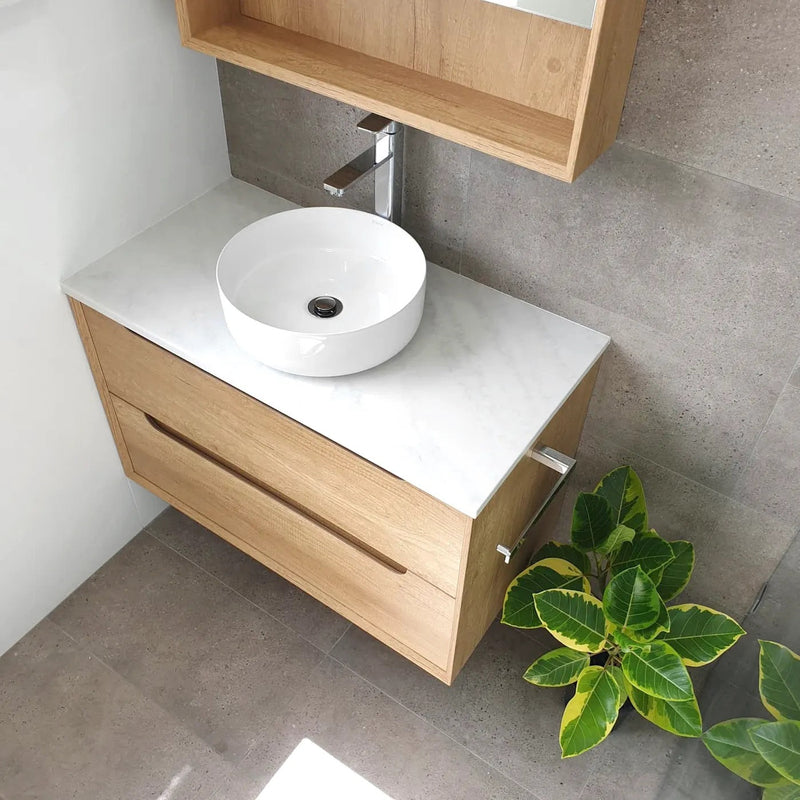Otti Byron Natural Oak 900mm Single Bowl Wall Hung Vanity