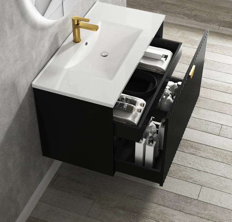 Otti Marlo Matte Black 900mm Single Bowl Wall Hung Vanity