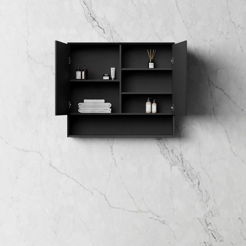 Otti Marlo Matte Black Wall Hung Shaving Cabinet 900X800mm