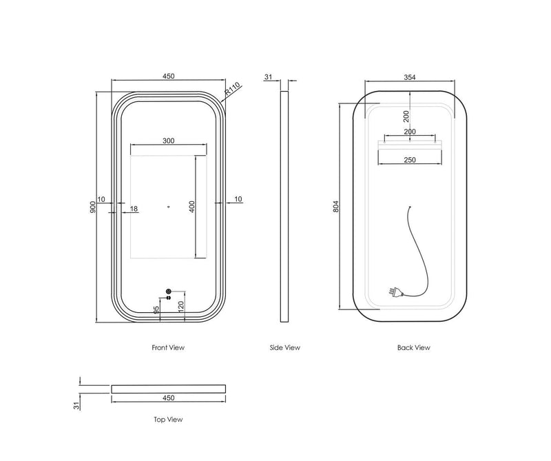 Otti Newport Framed Rectangular Led Mirror 3 Colour Lights Matte Black 450X900mm
