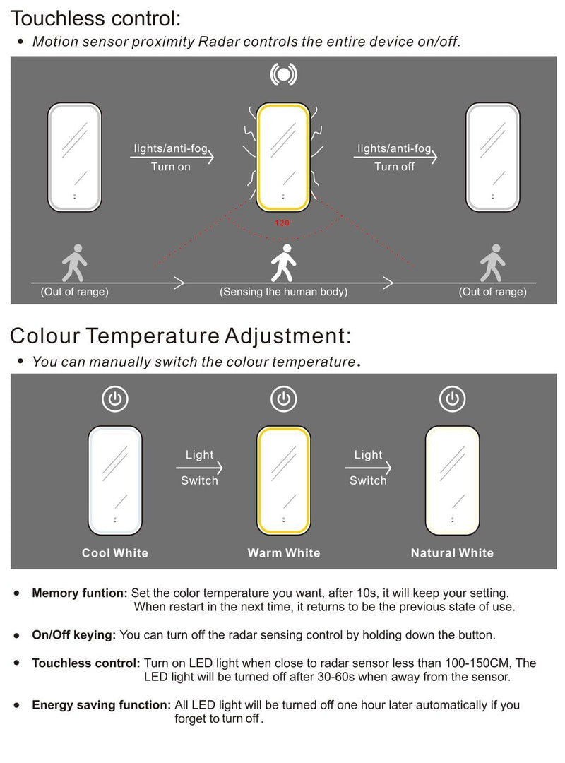 Otti Newport Framed Rectangular Led Mirror 3 Colour Lights Brushed Gold 450X900mm