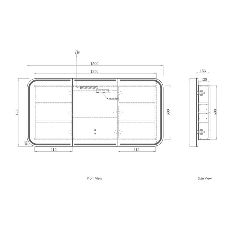 Otti Newport Matte White Led Shaving Cabinet 1500X750mm