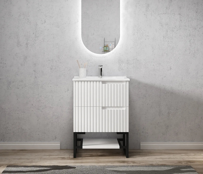 Otti Noosa Matte White 600mm Single Bowl Floor Standing Vanity