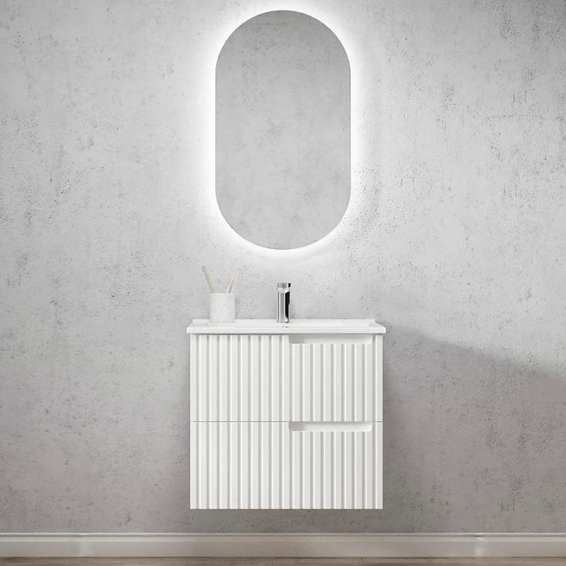 Otti Noosa Matte White 600mm Single Bowl Wall Hung Vanity