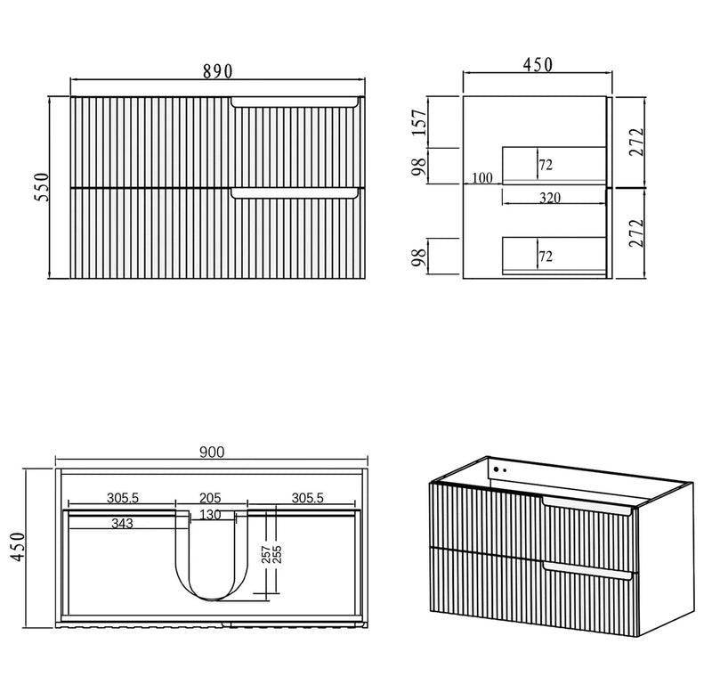 Otti Noosa Matte White 900mm Single Bowl Wall Hung Vanity